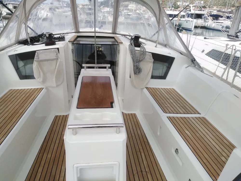 Deck of Bordeaux, a Beneteau Oceanis 38.1 sailboat at Seget Donji, Croatia