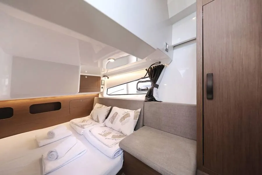 Cabin on No Name, a Beneteau Antares 11 OB motorboat at Murter, Croatia