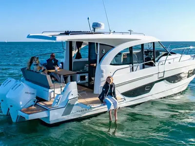 Deck of No Name, a Beneteau Antares 11 OB motorboat at Murter, Croatia