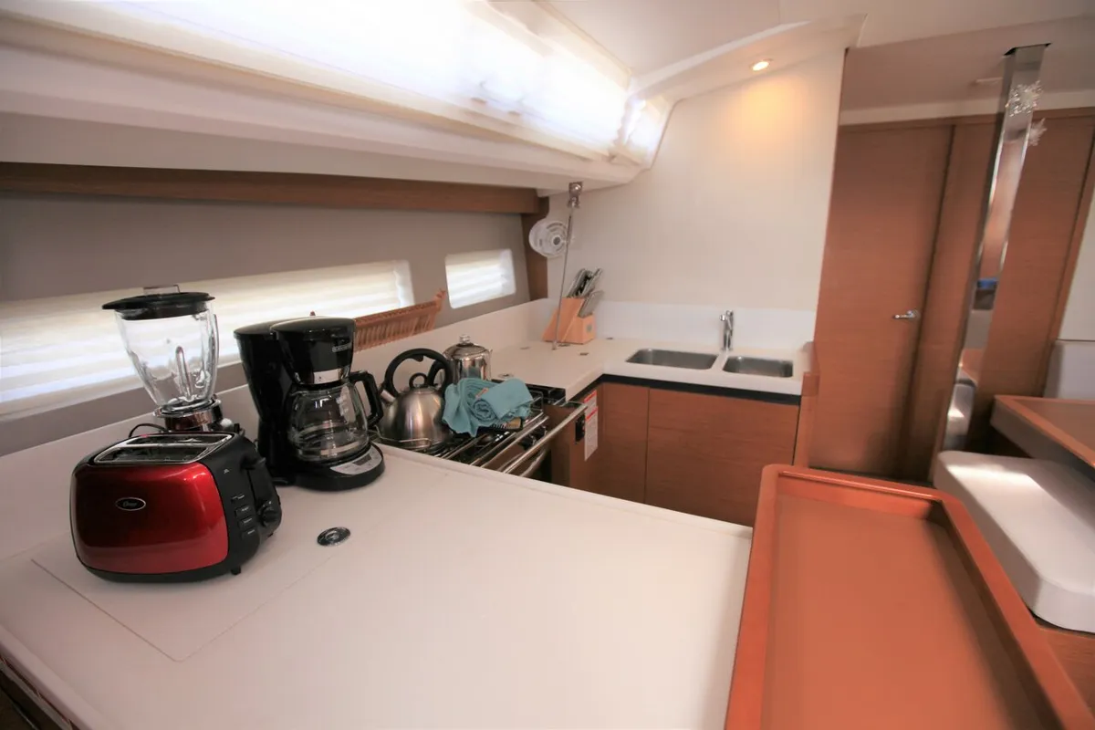 Galley of Andiamo, a Jeanneau Sun Odyssey 440 sailboat at Road Town, British Virgin Islands