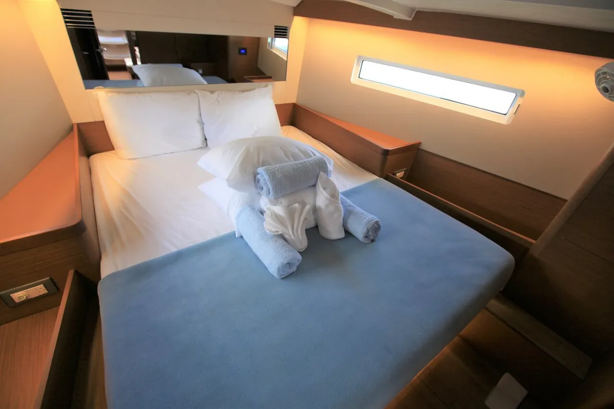 Cabin on Andiamo, a Jeanneau Sun Odyssey 440 sailboat at Road Town, British Virgin Islands