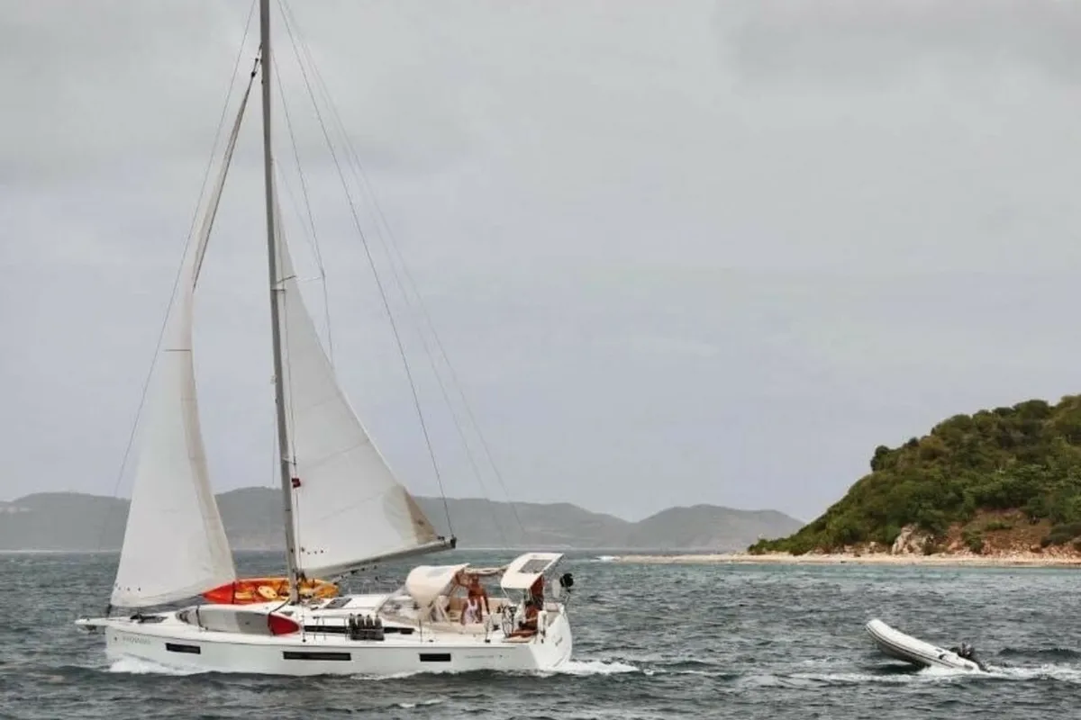 Exterior view of Andiamo, a Jeanneau Sun Odyssey 440 sailboat at Road Town, British Virgin Islands