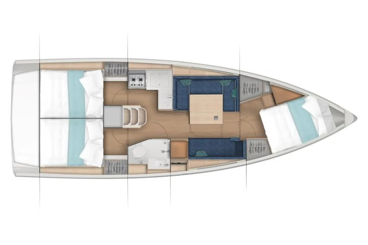 Floor plan of Cotufa, a Jeanneau Sun Odyssey 380 sailboat at es Jonquet, Spain