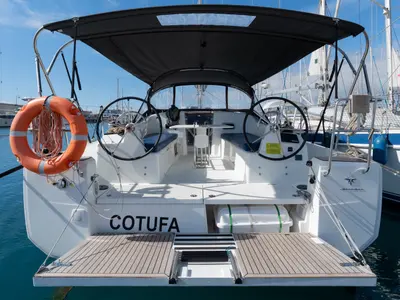 Cockpit of Cotufa, a Jeanneau Sun Odyssey 380 sailboat at es Jonquet, Spain