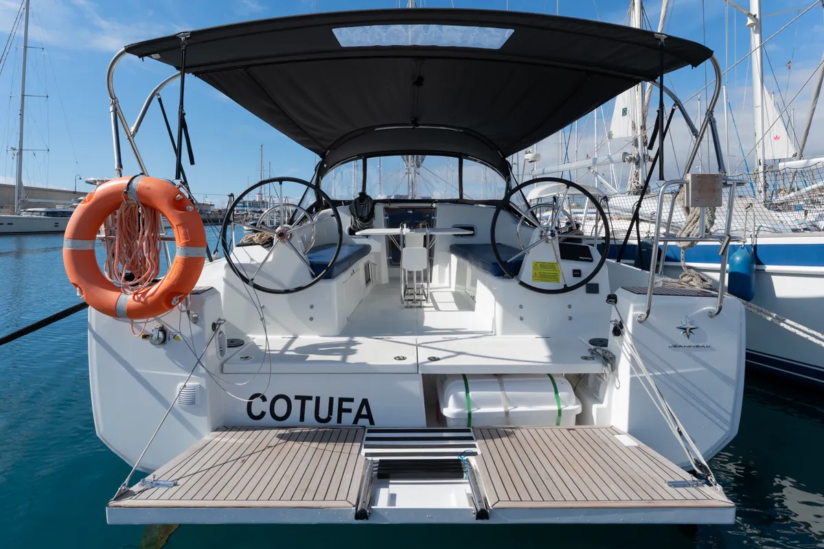 Cockpit of Cotufa, a Jeanneau Sun Odyssey 380 sailboat at es Jonquet, Spain