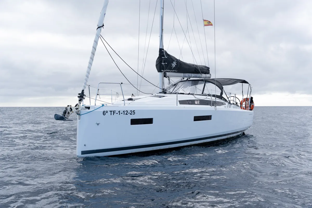 Exterior view of Cotufa, a Jeanneau Sun Odyssey 380 sailboat at es Jonquet, Spain