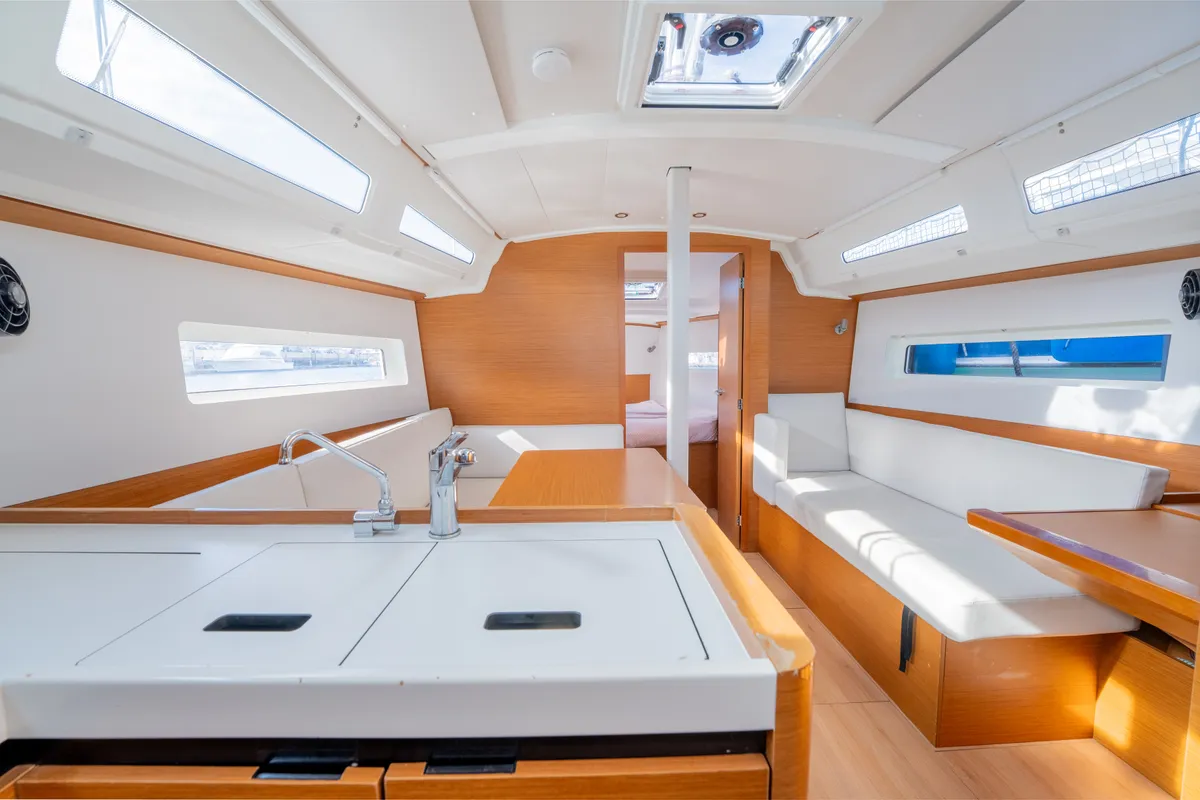 Galley of Cotufa, a Jeanneau Sun Odyssey 380 sailboat at es Jonquet, Spain