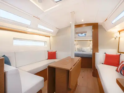 Salon of Cotufa, a Jeanneau Sun Odyssey 380 sailboat at es Jonquet, Spain