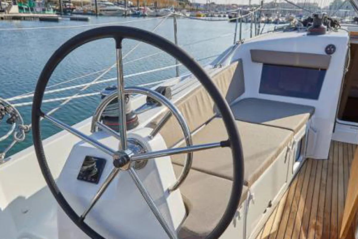 Cockpit of Lara, a Jeanneau Sun Odyssey 410 sailboat at Punat, Croatia