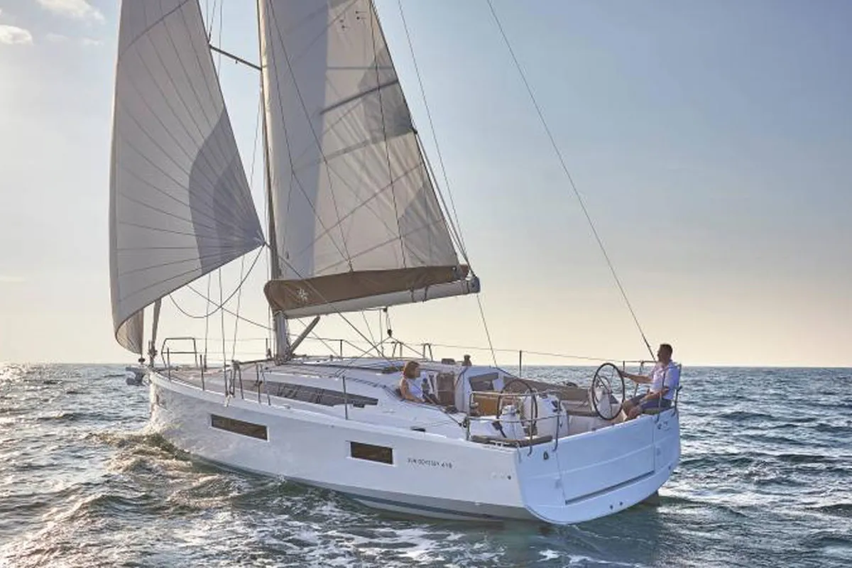 Exterior view of Lara, a Jeanneau Sun Odyssey 410 sailboat at Punat, Croatia