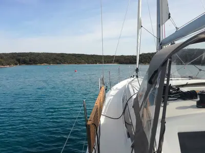 Deck of Lara, a Jeanneau Sun Odyssey 410 sailboat at Punat, Croatia