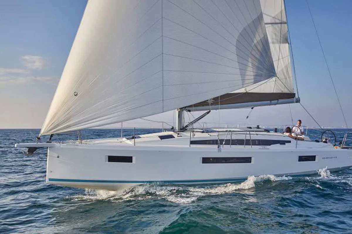 Exterior view of Lara, a Jeanneau Sun Odyssey 410 sailboat at Punat, Croatia