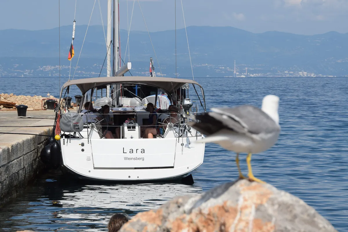 Exterior view of Lara, a Jeanneau Sun Odyssey 410 sailboat at Punat, Croatia