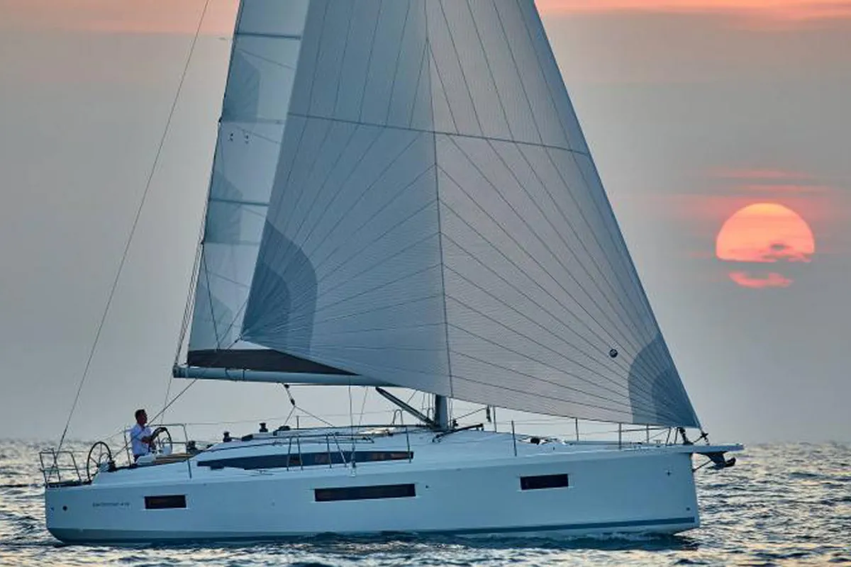 Exterior view of Lara, a Jeanneau Sun Odyssey 410 sailboat at Punat, Croatia