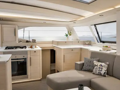 Galley of MANATEE , a Fountaine Pajot FP 44 Quatuor ELECTRIC catamaran at Seget Donji, Croatia