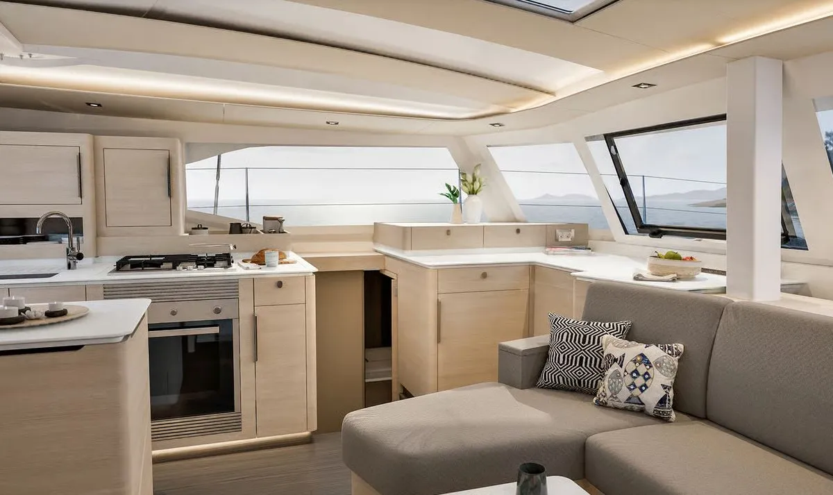 Galley of MANATEE , a Fountaine Pajot FP 44 Quatuor ELECTRIC catamaran at Seget Donji, Croatia