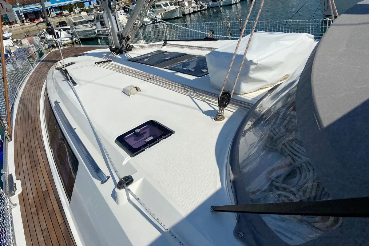 Deck of Locura, a Bavaria Cruiser 51 sailboat at Općina Vrsar, Croatia