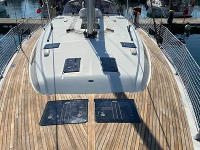 Deck of Locura, a Bavaria Cruiser 51 sailboat at Općina Vrsar, Croatia