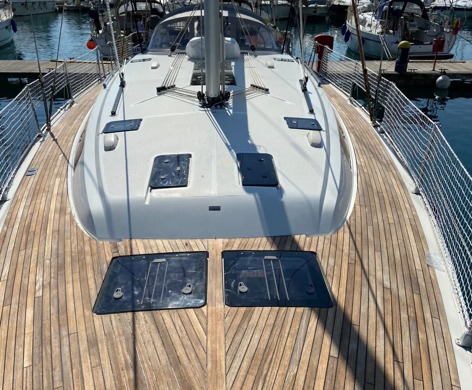 Deck of Locura, a Bavaria Cruiser 51 sailboat at Općina Vrsar, Croatia