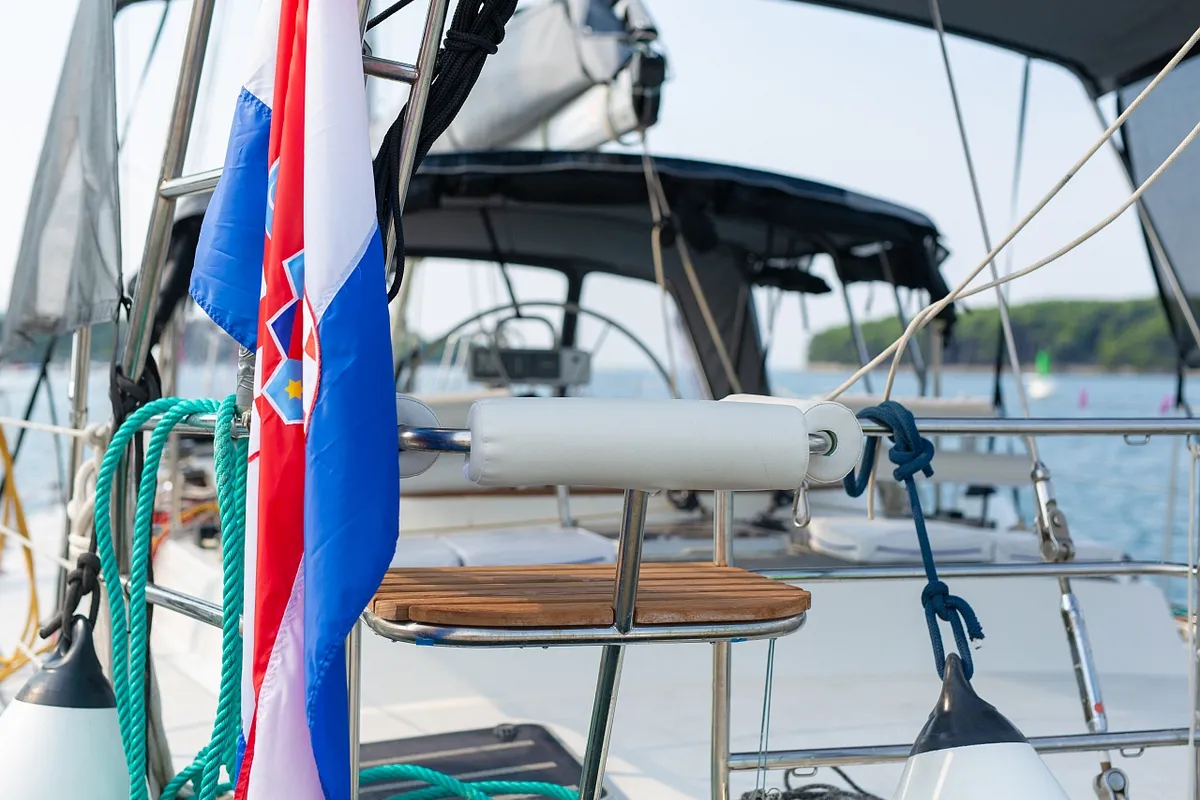 Deck of Amica, a Aragosa Yachts Dolphin 50 sailboat at Punat, Croatia