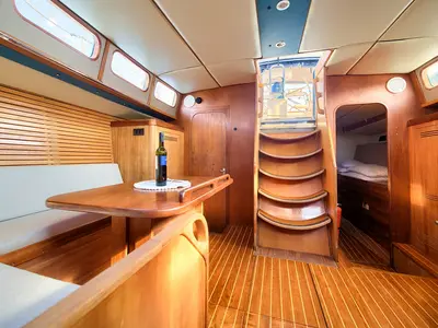 Salon of Amica, a Aragosa Yachts Dolphin 50 sailboat at Punat, Croatia