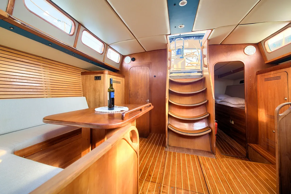 Salon of Amica, a Aragosa Yachts Dolphin 50 sailboat at Punat, Croatia