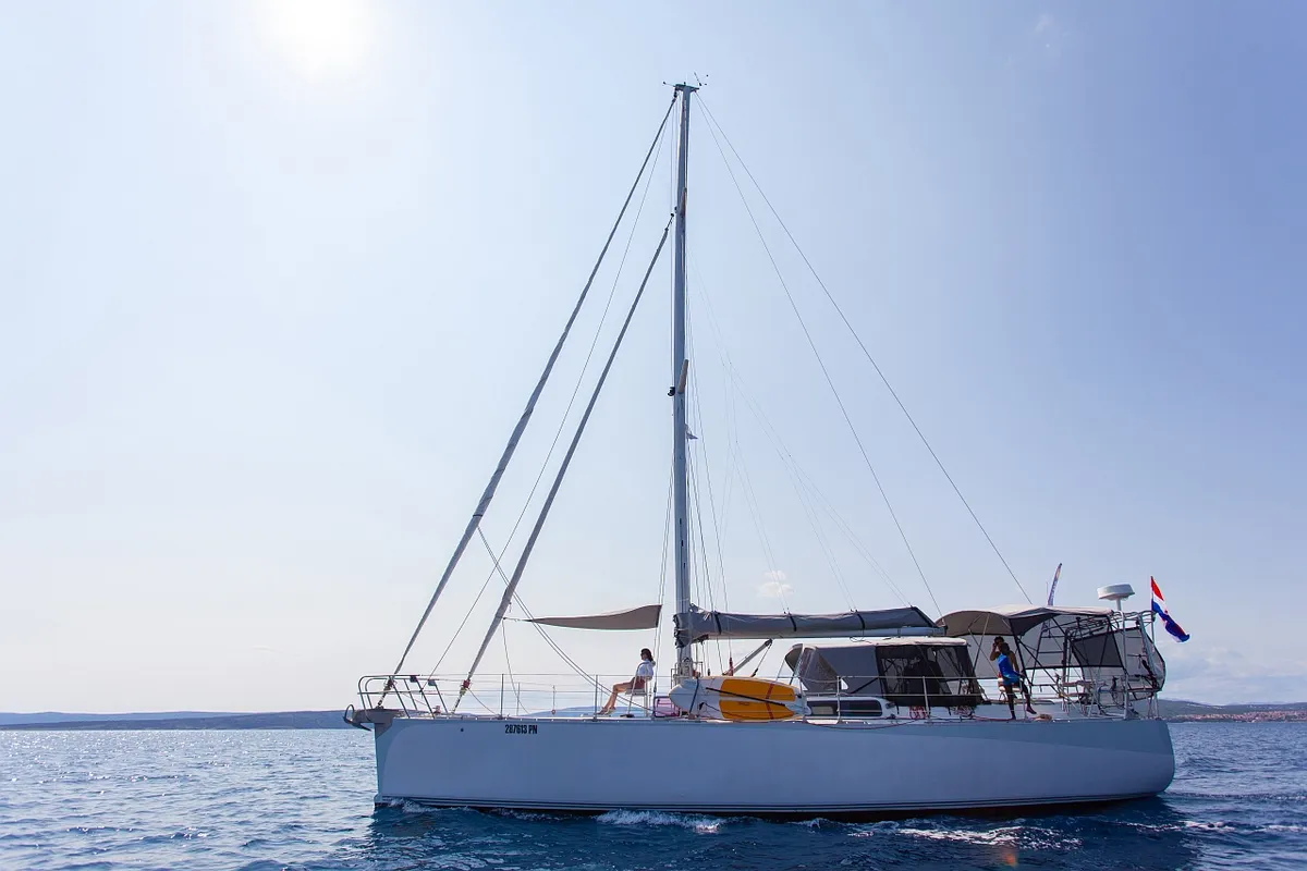 Exterior view of Amica, a Aragosa Yachts Dolphin 50 sailboat at Punat, Croatia