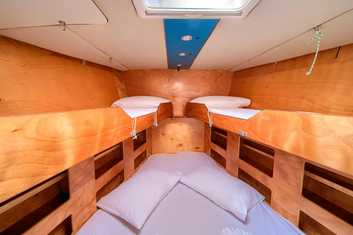 Cabin on Amica, a Aragosa Yachts Dolphin 50 sailboat at Punat, Croatia