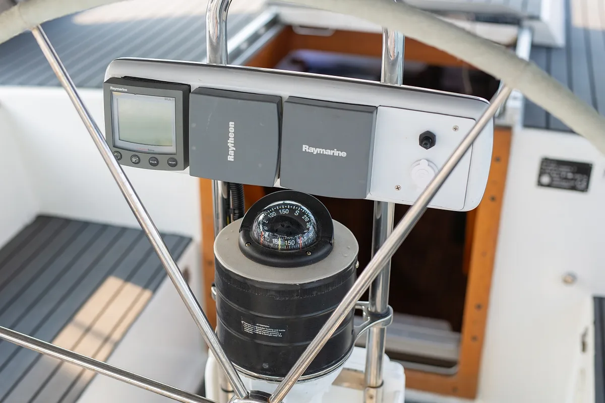Cockpit of Amica, a Aragosa Yachts Dolphin 50 sailboat at Punat, Croatia