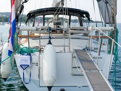 Deck of Amica, a Aragosa Yachts Dolphin 50 sailboat at Punat, Croatia