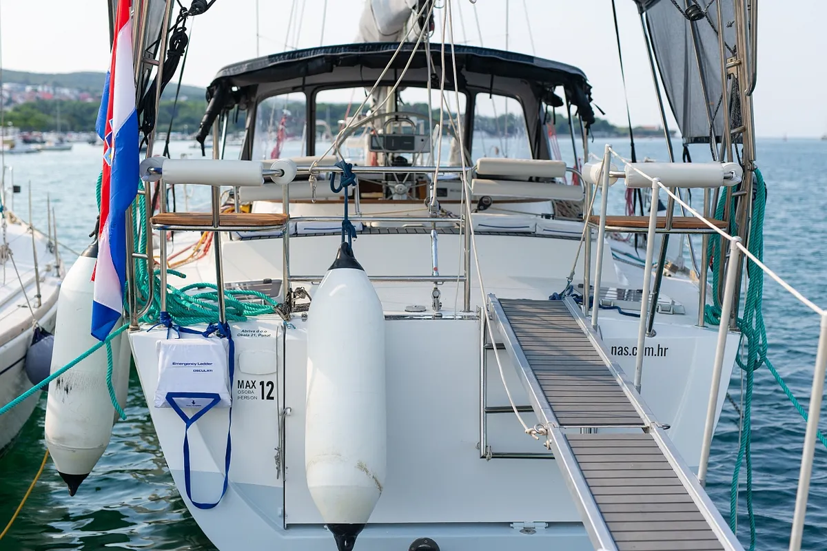 Deck of Amica, a Aragosa Yachts Dolphin 50 sailboat at Punat, Croatia