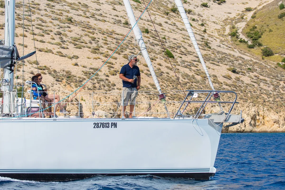Exterior view of Amica, a Aragosa Yachts Dolphin 50 sailboat at Punat, Croatia