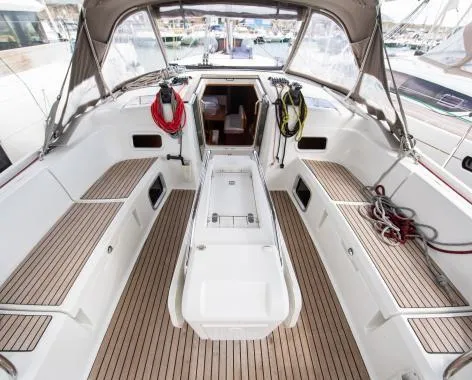 Galley of Giovanna, a Jeanneau Sun Odyssey 519 sailboat at Salerno, Italy