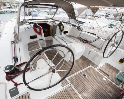 Exterior view of Giovanna, a Jeanneau Sun Odyssey 519 sailboat at Salerno, Italy