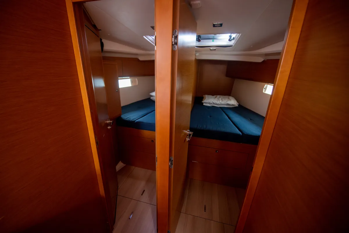 Cockpit of Giovanna, a Jeanneau Sun Odyssey 519 sailboat at Salerno, Italy