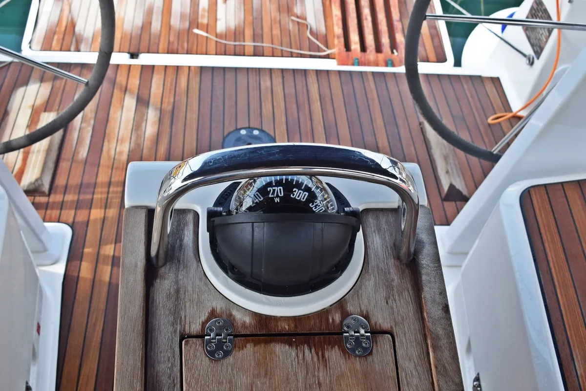 Cockpit of Šešula, a Bavaria Cruiser 37 sailboat at Grad Kaštela, Croatia