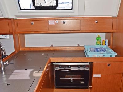 Galley of Šešula, a Bavaria Cruiser 37 sailboat at Grad Kaštela, Croatia