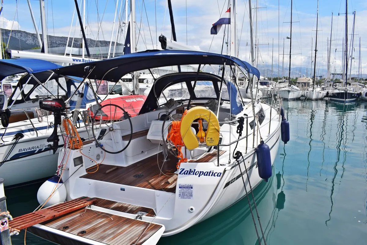 Deck of Šešula, a Bavaria Cruiser 37 sailboat at Grad Kaštela, Croatia