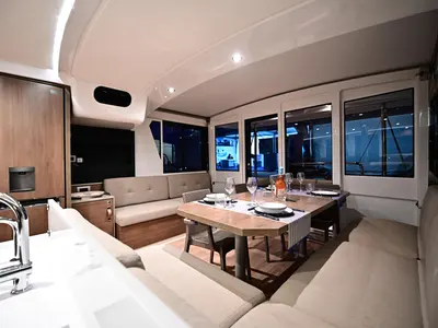 Salon of Alexa, a Bali 4.2 catamaran at Salerno, Italy