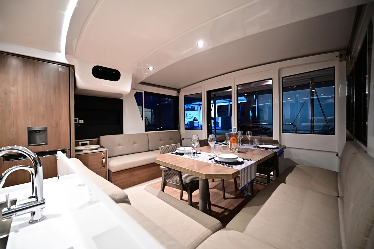 Salon of Alexa, a Bali 4.2 catamaran at Salerno, Italy