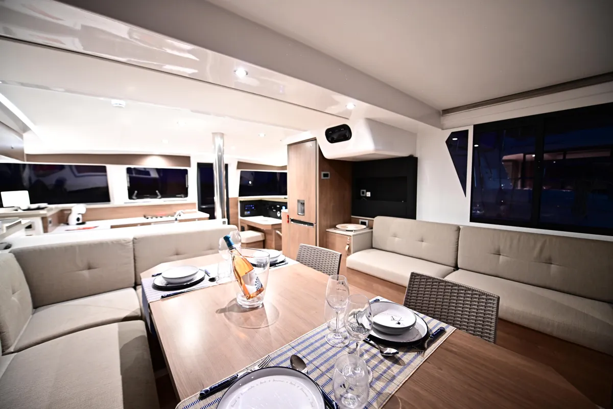 Salon of Alexa, a Bali 4.2 catamaran at Salerno, Italy