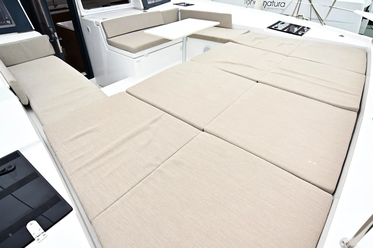Deck of Alexa, a Bali 4.2 catamaran at Salerno, Italy