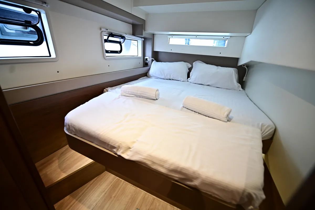 Cabin on Alexa, a Bali 4.2 catamaran at Salerno, Italy