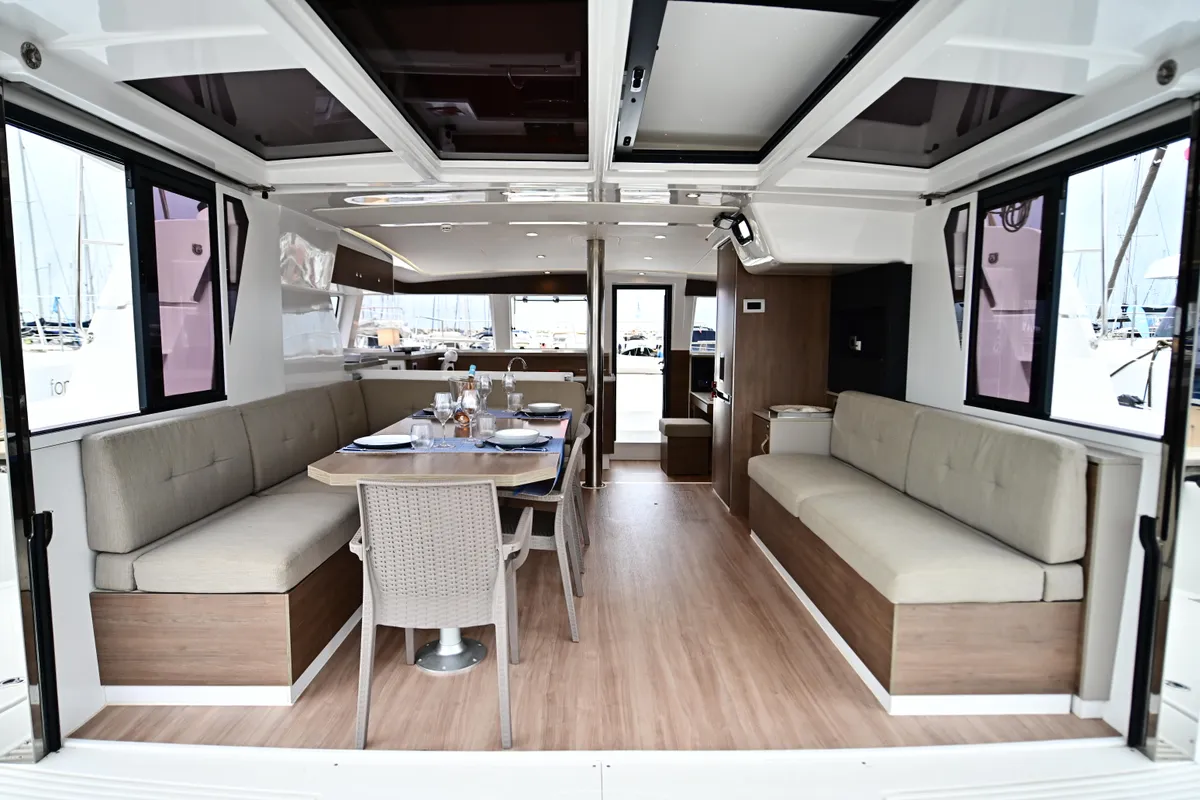 Salon of Alexa, a Bali 4.2 catamaran at Salerno, Italy