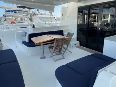 Deck of Oscar VII, a Lagoon 50 catamaran at Alameda, United States