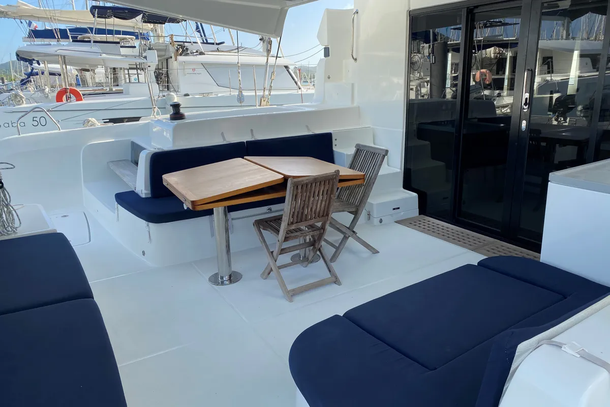 Deck of Oscar VII, a Lagoon 50 catamaran at Alameda, United States