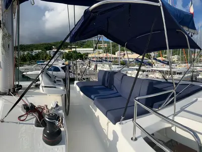 Cockpit of Oscar VII, a Lagoon 50 catamaran at Alameda, United States