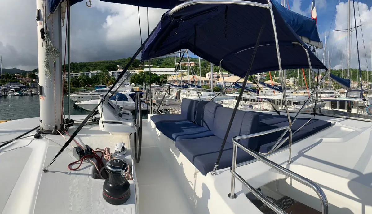 Cockpit of Oscar VII, a Lagoon 50 catamaran at Alameda, United States