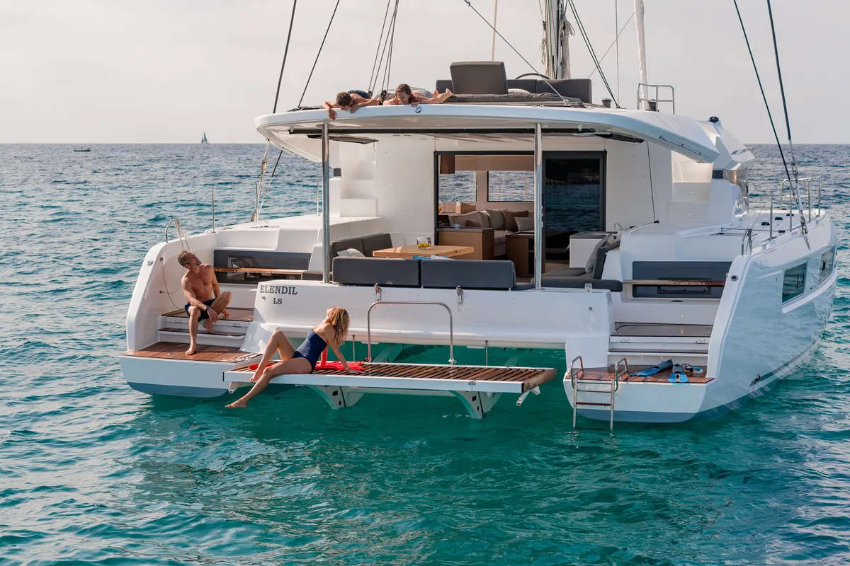 Exterior view of Oscar VII, a Lagoon 50 catamaran at Alameda, United States