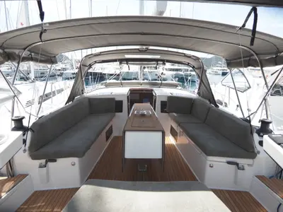 Deck of Robin, a Dufour 470 sailboat at Fethiye, Turkey